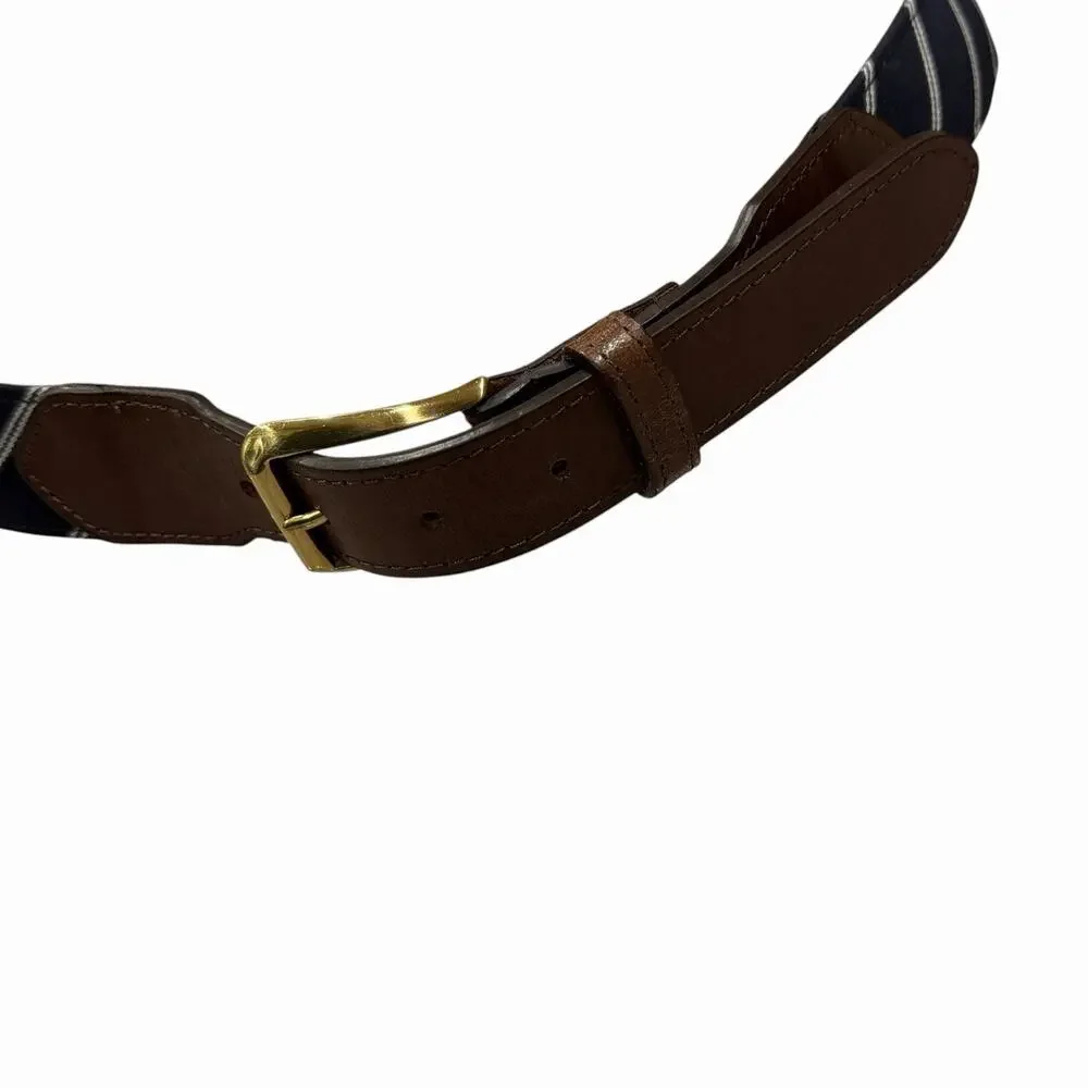 F.H. Wadsworth NYC Brown Leather Brass Belt Wool Tartan Plaid Green Yellow 38